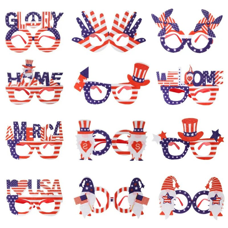 Gelas Hari Kemerdekaan Dewasa Anak-anak Dekorasi Pesta Hari Nasional Hadiah Mainan Kreatif Topi Bendera Kacamata I LOVE USA Rumah