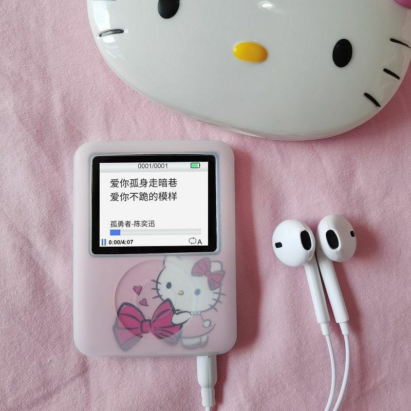 Hello Kitty Figura Anime para Estudante, Mini Walkman Portátil de Música, Kawaii para Ouvir Música, Estilo Sanrio, MP3, 2024