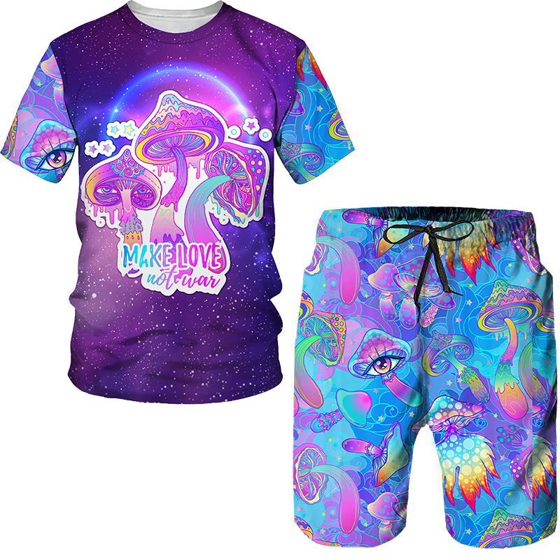 Conjunto de camisetas e shorts estampados em 3D masculino, fatos de treino, camiseta manga curta, calça, roupas de verão, roupas cogumelo, moda