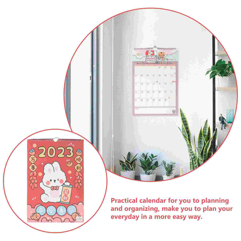 Bloc de bureau en spirale avec lapin, mur debout, orné du zodiaque chinois, maison, calendrier, confrontation lunaire, bureau mensuel, année 2023