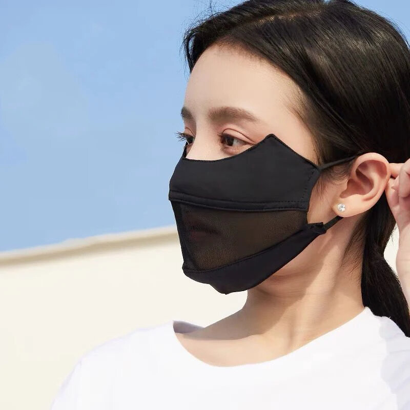 Máscara de protección solar para mujer, mascarilla de seda de hielo Anti-Uv, máscara facial de malla transpirable para niña, máscara deportiva para conducción al aire libre, sombreado