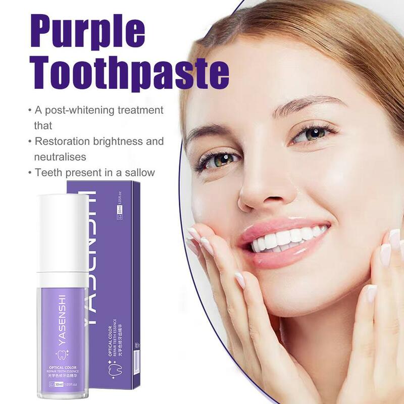 V34 30Ml Paarse Whitening Tandpasta Verwijderen Vlekken Verminderen Vergeling Zorg Voor Tanden Tandvlees Adem Helderende Tanden R7n8