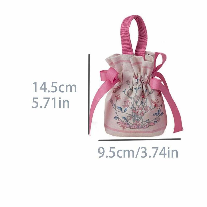 Korean Canvas Festive Floral Drawstring Sugar Bag Flower Bowknot Wedding Handbag Large Capacity Souvenir Bag Jewerly Packing Bag