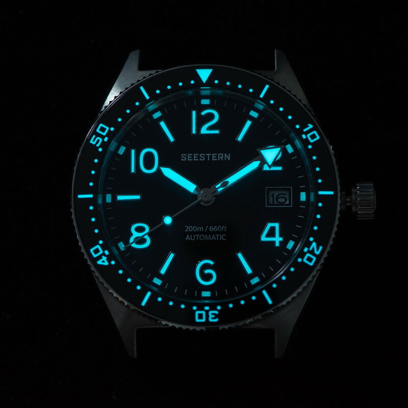 SEESTERN-relógio mecânico automático do mergulho para homens, relógios de pulso luminosos impermeáveis do cristal do domo, movimento ST2130, 20bar