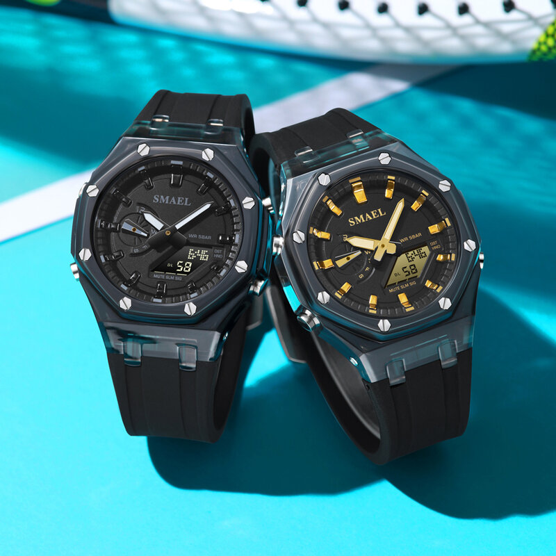 Smael Paare Unisex-Stil Uhren LED-Anzeige digitale Hintergrund beleuchtung bunte Zifferblatt Quarz Armbanduhr Männer Alarm Datum Woche Countdown