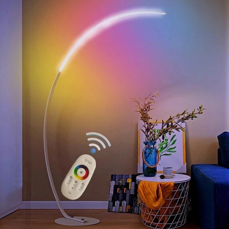 Nordic kształt łuku lampa podłogowa nowoczesna lampa Led z możliwością przyciemniania pilot stojąca lampa do salonu sypialnia studium oświetlenie dekoracyjne