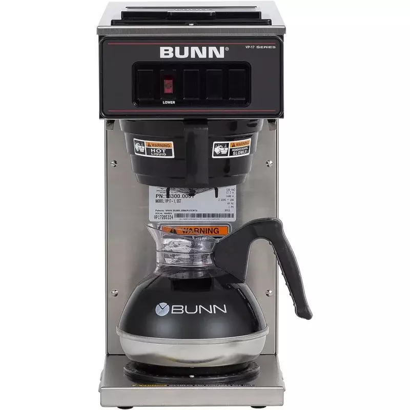 Bunn 13300.0001 VP17-1SS pourover coffee brewer with 1-warmer, stainless steel, silver, standard