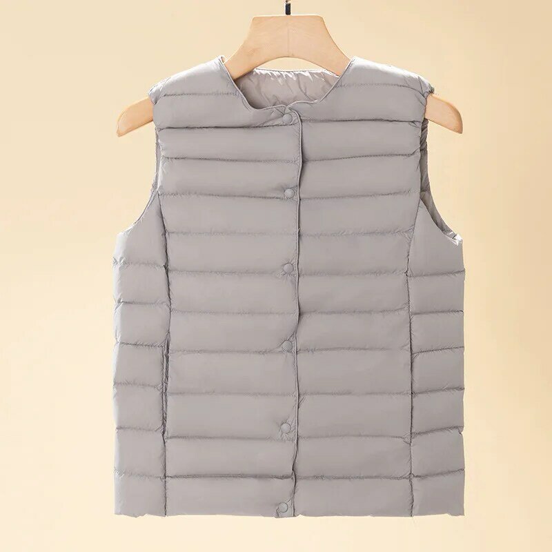 New Arrival Light Weight White Duck Down Waistcoat Women Winter Vest Slim Fit and Round Collar  Down Jacket Women VT-299