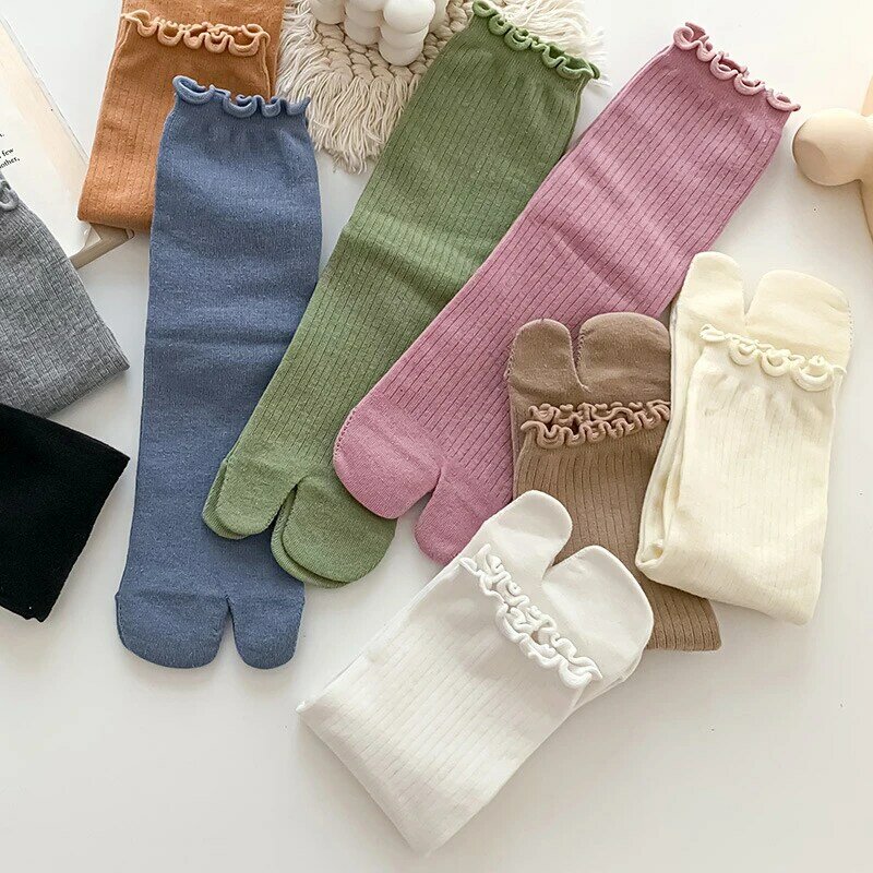 Calcetines de algodón peinado con punta dividida para hombre y mujer, calcetín sencillo y cómodo de dos dedos, estilo Harajuku, Tabi, 1 par