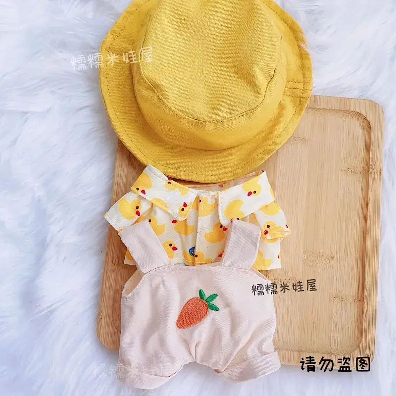 Pakaian bayi 20cm tersedia set perjalanan celana tali lobak kaus bebek musim panas lucu boneka katun 20cm