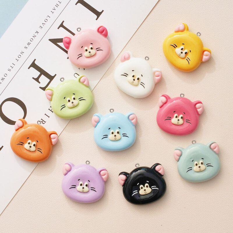 5Pcs Cat Charms Kawaii Animal Mouse Resin Pendant for Jewelry Making DIY Dolls Keychain Necklace Earring Accessories Supplies