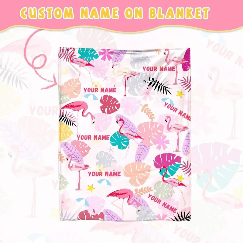 Personalized children's flannel blanket, flamingo blanket, cute digital printed tassel blanket, suitable for teenagers and girls