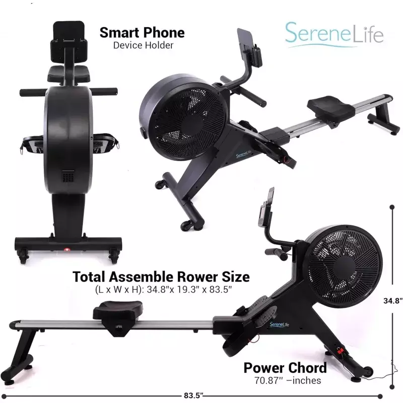 Mesin dayung cerdas SereneLife-mesin dayung rumah dengan Smartphone pemantau kebugaran App-Row mesin untuk Gym atau penggunaan rumahan-Rowin