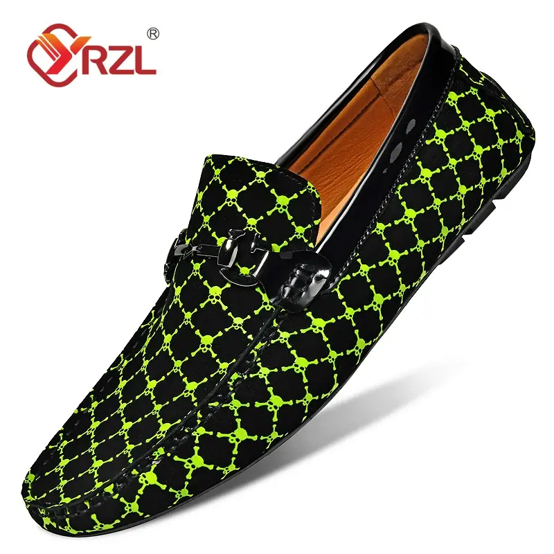 YRZL-أحذية بدون كعب مصنوعة يدويًا من جلد البقر الأصلي للرجال ، مسطحة مريحة للقيادة ، خف منزلق ، مانع للانزلاق ، مقاس كبير