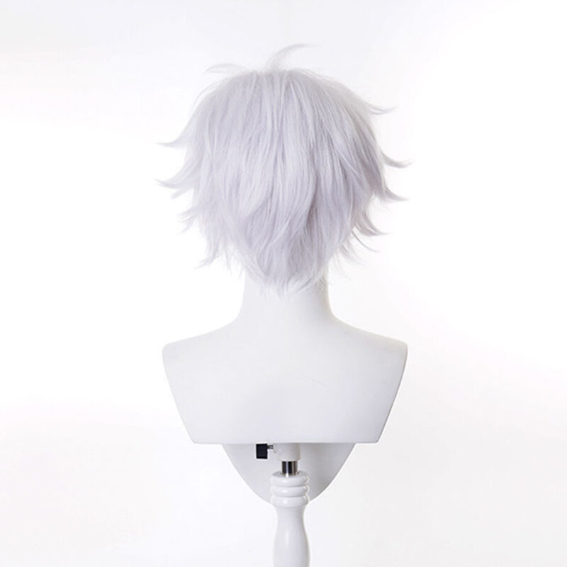 RANYU białe męskie peruki krótkie proste syntetyczne Anime włosy wysokiej temperatury włókna dla na imprezę Cosplay