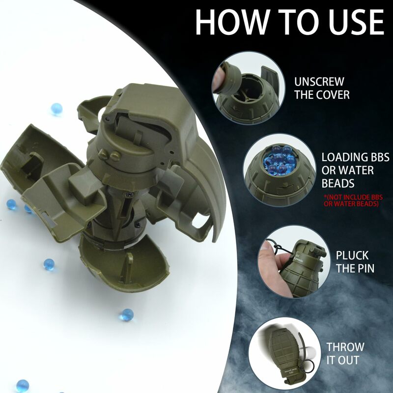 82-2 Juguetes tácticos de granada de Airsoft Potente impacto de resorte Juguete de granadas de mano de nailon para tiro de paintball para juego de batalla CS