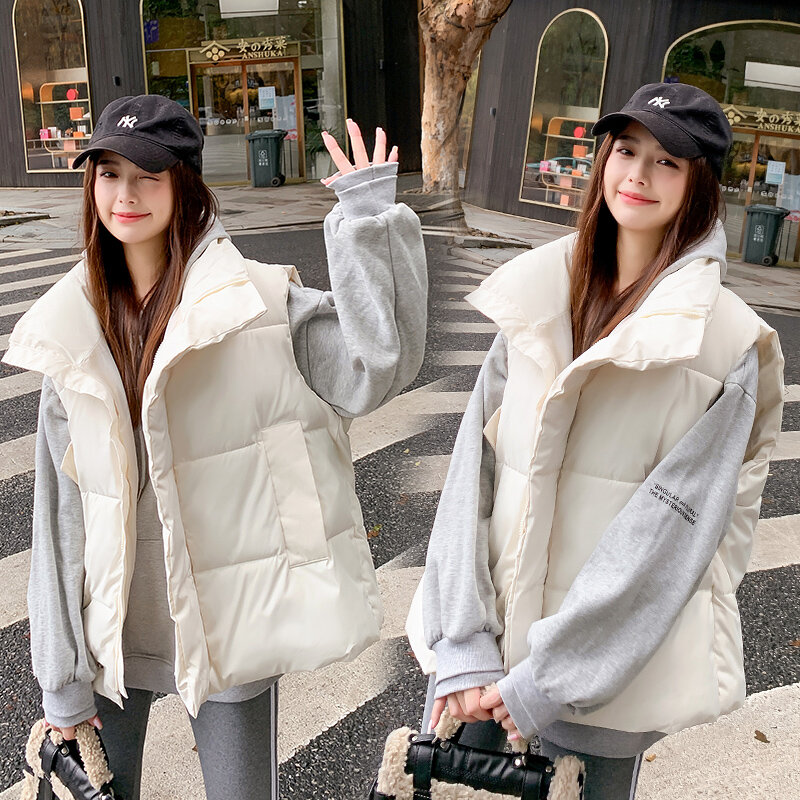 Autumn And Winter New Women's Outwear Trend Fashion Down Winter Coat Net Red Sleeveless Cotton Vest