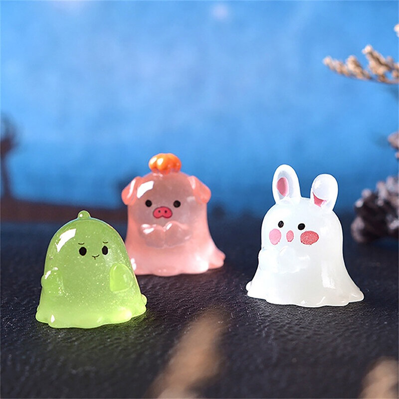 Adorno luminoso de conejo y Dragón, estatuilla de cerdo de rana de dibujos animados, muñeco fantasma, Micro paisaje, decoración de Navidad, juguete en miniatura de casa de muñecas