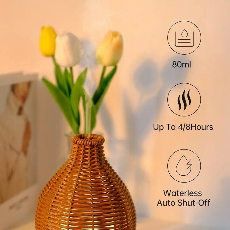 Pelembap udara vas Mini tenunan kayu penyebar minyak esensial pewangi Air ultrasonik elektronik USB ruangan rumah