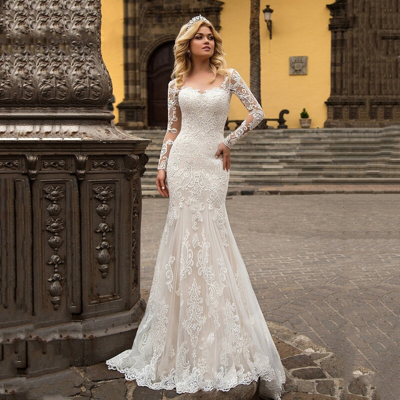 Graziosi abiti da sposa in pizzo grazioso colletto a cuore abiti da sposa elegante banchetto di fidanzamento a sirena Vestidos De Novias 2024