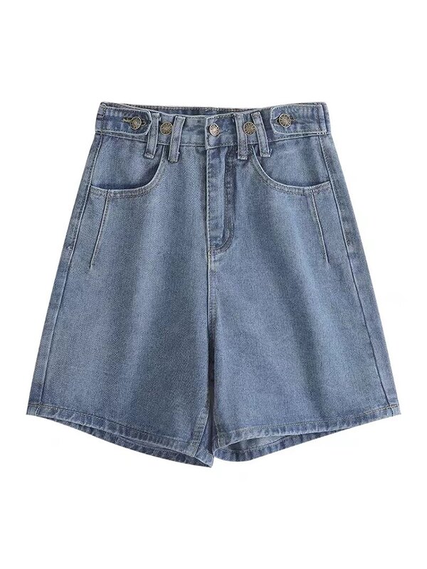 Шорты женские джинсовые с завышенной талией, модные тонкие свободные короткие штаны из денима с широкими штанинами, однотонные, L29, лето 2024