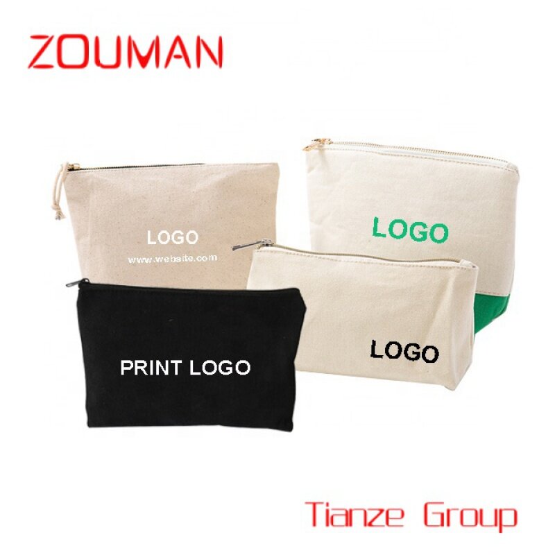 Bolsa de maquillaje de lona de algodón con logotipo personalizado para mujer, bolsa de viaje de gran capacidad, bolsa de cosméticos con cremallera
