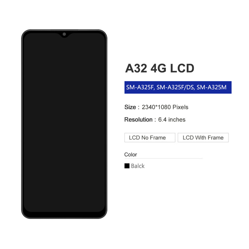 Testé 6.4 en effet pour Samsung A32 4G LCD écran tactile Hébergements eur d'écran avec cadre pour Samsung A325 A325F SM-A325F/DS LCD