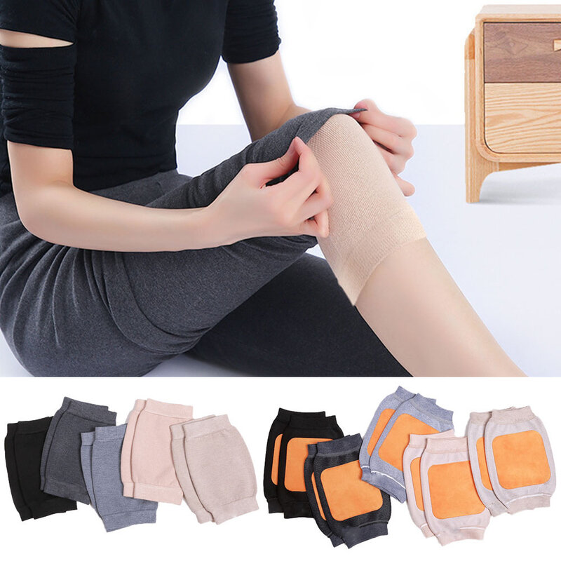 1 pasang penghangat kaki rajut katun Lengan lutut hangat musim dingin untuk wanita pria penopang lutut tinggi untuk pelindung lutut lari musim semi