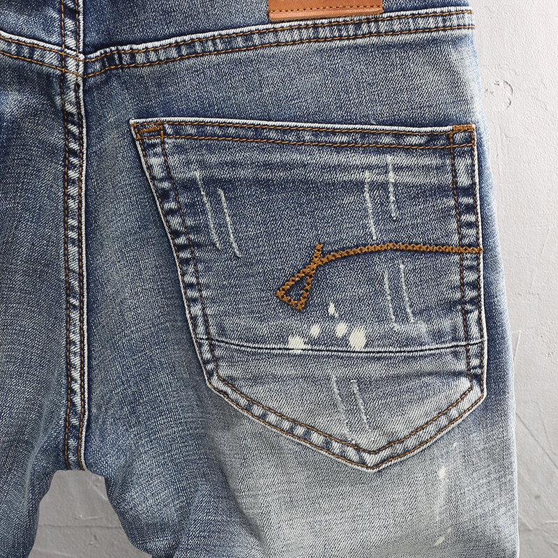 Pantalones vaqueros rasgados para Hombre, Jeans elásticos de alta calidad, Estilo Vintage, informales, pintados, nuevo diseñador