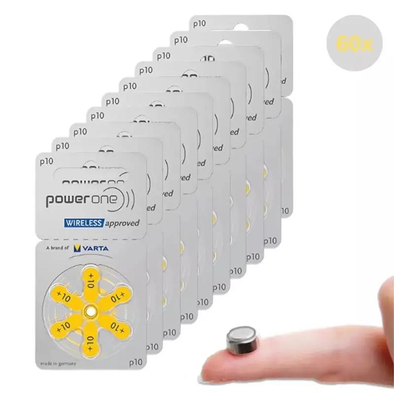 PowerOne-Baterias de Aparelhos Auditivos, Baterias de Ar de Zinco, P10, 10 Cartões, 1.45V, 10A, 10 A10 pr48, 60 Pcs