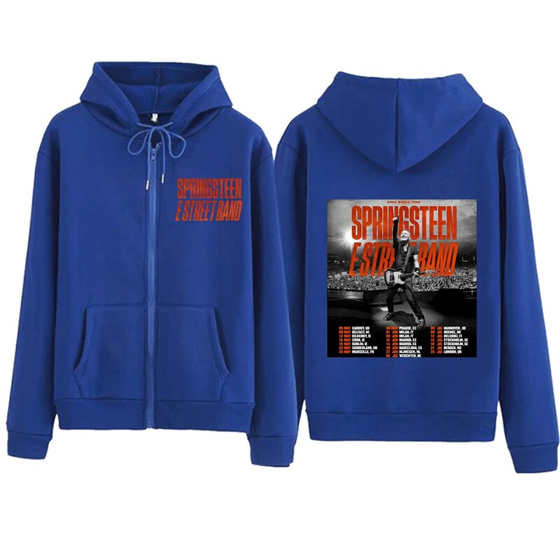 Bruce Springsteen and E Street  2024 Zipper Hoodie Harajuku Pullover Tops Streetwear Music Fans Gift V-Neck Sweatshirts