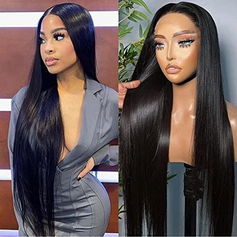Sophia-Perruque Lace Front Wig Brésilienne Naturelle, Cheveux Lisses, 13x6, 30 Pouces, pour Femme Africaine