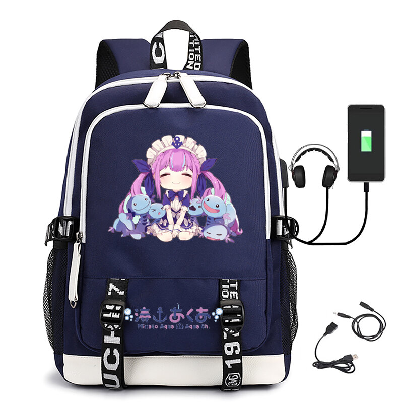 인기 판매 USB 대용량 청소년 학생 책가방 미나토 아쿠아 남녀 레저 여행 가방, 학생 책가방