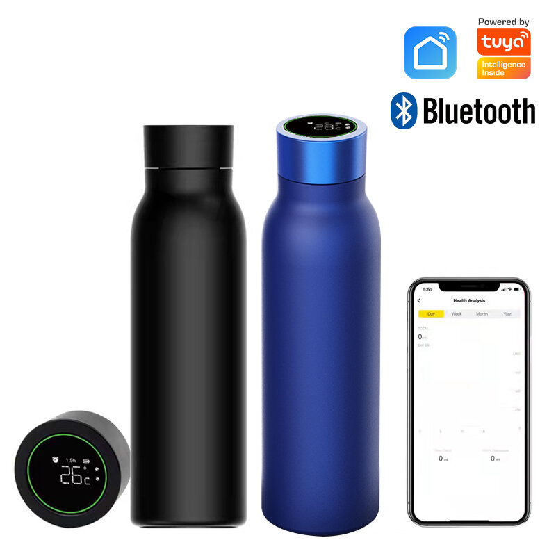 Tuya Bluetooth Smart Water Bottle Drinking Reminder Temperature Display Water Consumption Record Warm and Cold Insulation Bottle