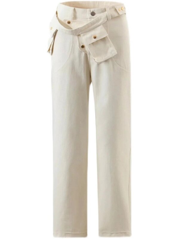 Pantalones vaqueros informales de cintura alta con bolsillo para niña, sensación de diseño