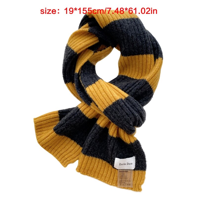 Полосатый шарф, длинный вязаный шарф, утеплитель для шеи для женщин, шарфы, легкая накидка на шею, теплое платье для рабочего