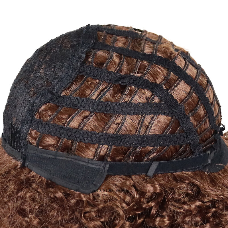 Perruques afro crépues bouclées pour hommes, perruque marron synthétique avec frange, élastique moelleux naturel, haute température, 03/Cosplay