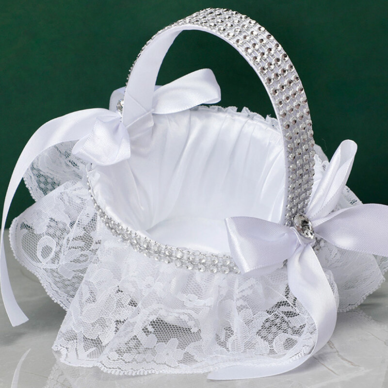 Wedding Flower Basket Bridesmaid Lace White Flower Girl Basket Vintage Rustic Wedding Ceremony Bridal Shower Table Decor