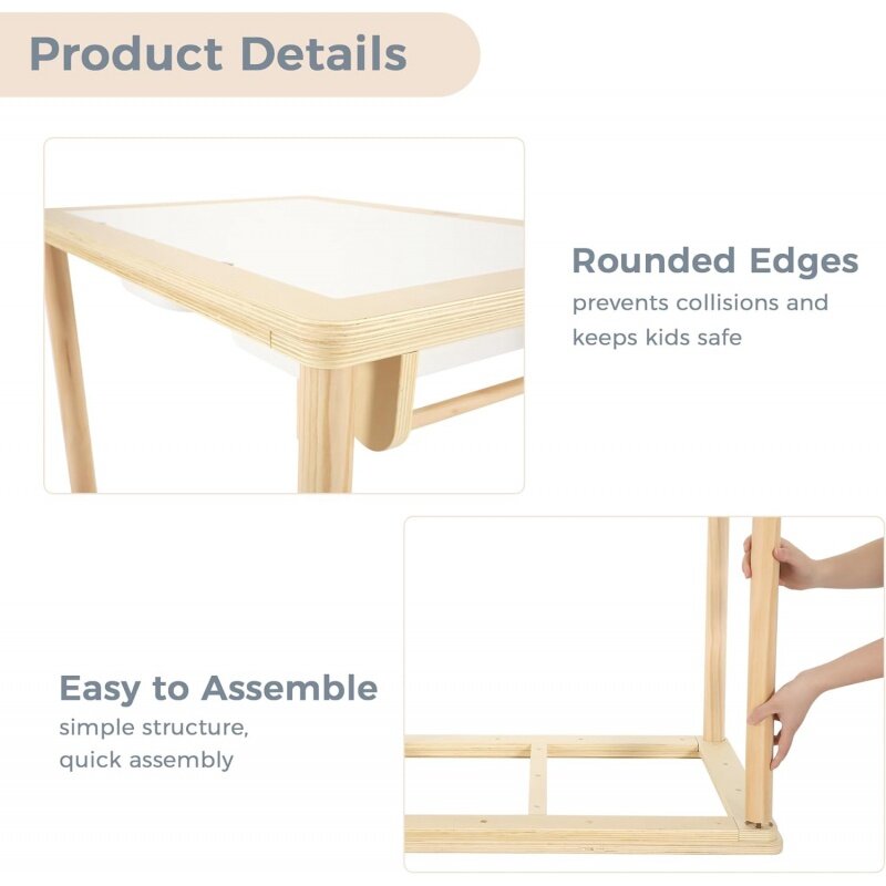 Mesa sensorial con 2 sillas y 1 rollo de papel, mesa multifunción de madera para arena y agua con tablero de doble cara y 2 Foldabl