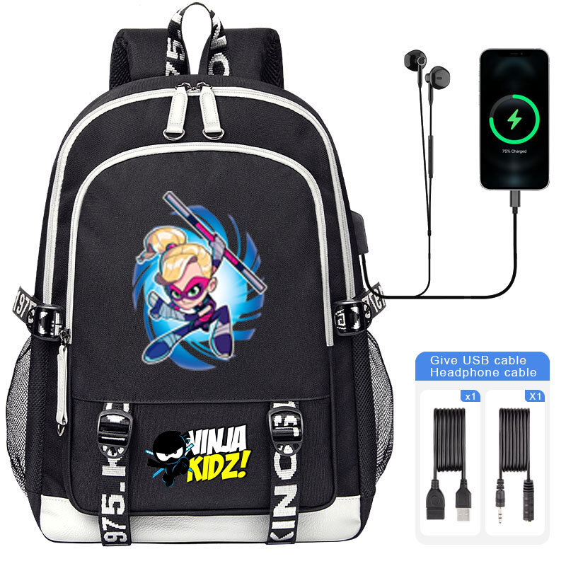 Cartoon Ninja Kidz Kids Backpack Schoolbag for elementary school students NinjaKidz USB Large Capacity Boy Girl Backpack Mochila