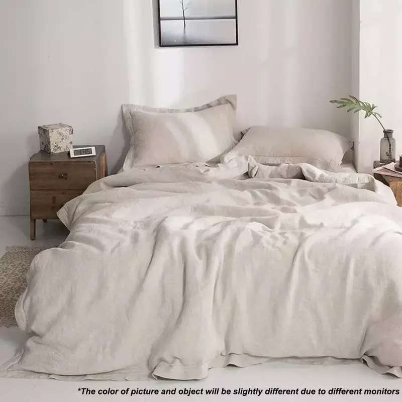 Duvet cover set 100% linen down, soft and breathable farmhouse - linen with embroidery washed - 3 piece set