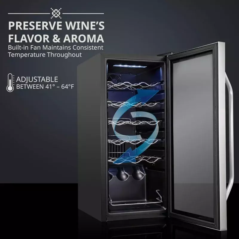 Ivation 18 병 압축기 와인 쿨러 냉장고, 잠금 장치 포함, 대형 독립형 와인 셀러, 레드, 화이트, 샴페인 또는 스파크