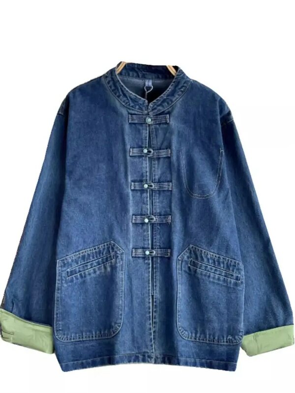 여성용 데님 재킷, 레트로 단추 디자인, 대비 색상, 긴팔, 루즈한 가디건, 다용도 상의, 청바지 코트, K739