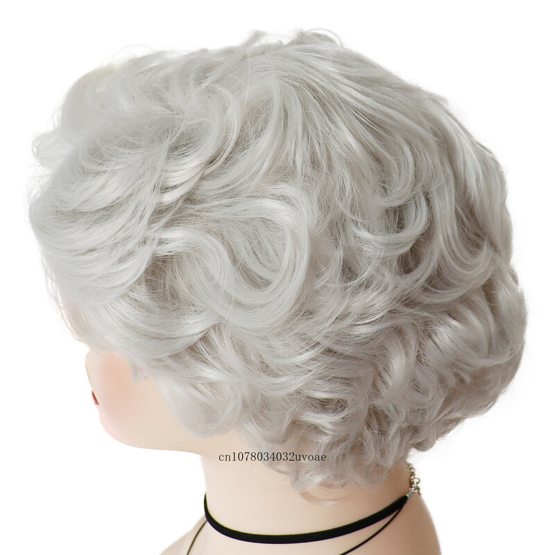Short Curly Wig for Women Synthetic Light Grey Wig with Bangs Natural Fluffy Haircut Daily Ladies Cosplay Costume Elderly Wig