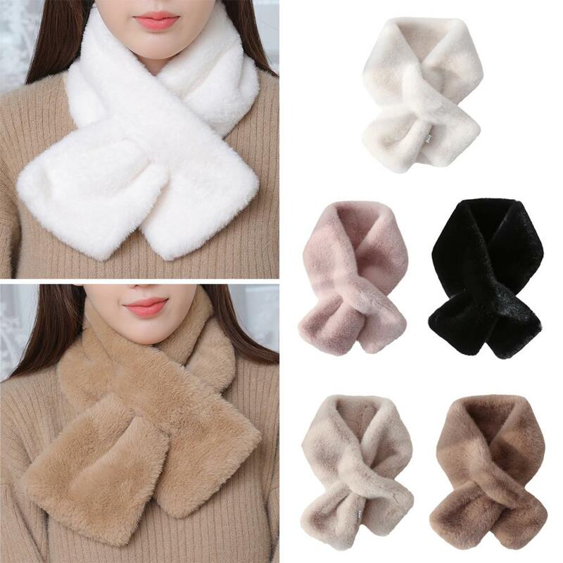 Women Winter Warm Thicken Scarfs Soft Comfortable Plush Scarf Solid Color Scarf Shawl Collar Korean Cross Elegant Women O6B1