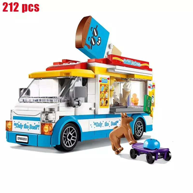 Ice Cream Truck Model Set para crianças, blocos de construção, compatível com 60253, City Toys, presentes de Natal para crianças, 212pcs