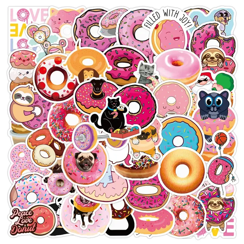 10/30/50PCS Cartoon Donut Food Cute Creative Doodle Sticker Bicycle Skateboard DIY Water Cup Car Guitar Laptop ComputerWholesale