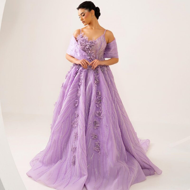 Organza Applique Draped Party Ball Gown Spaghetti Strap Bespoke Occasion Gown Long Dresses