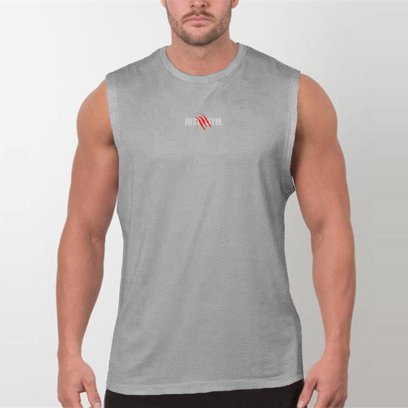 Muscle Guys 여름 메쉬 퀵 드라이 남성 캐주얼 보디빌딩 탱크 탑, 체육관 피트니스 민소매 땀 흡수 시원한 느낌 티셔츠