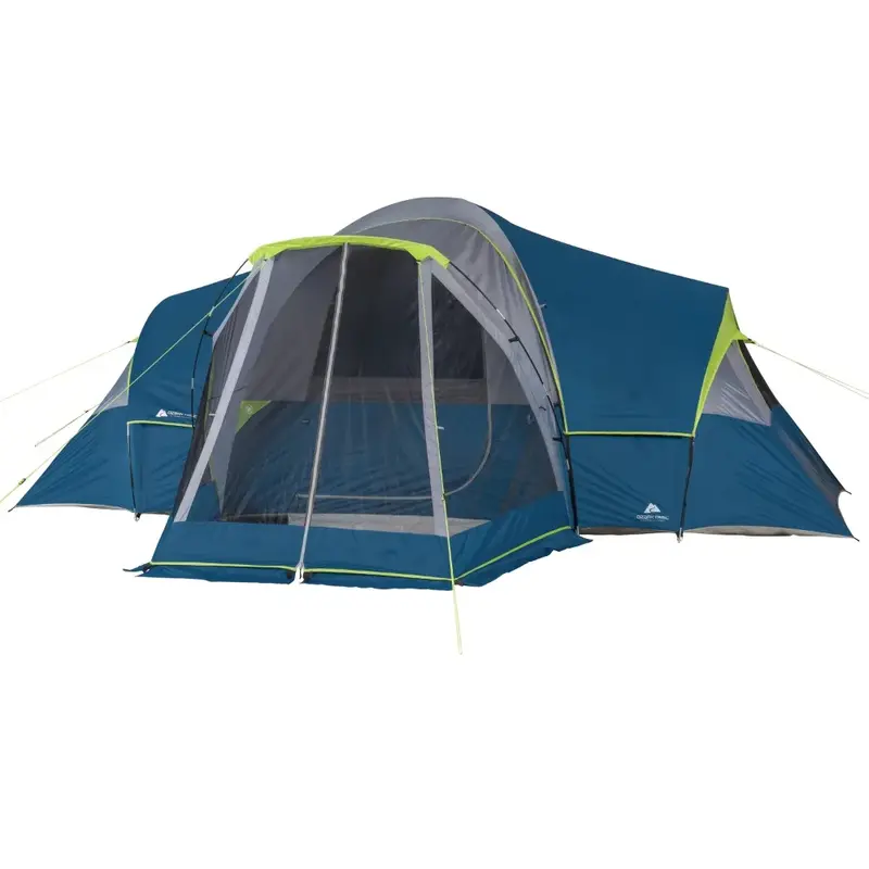 Tenda berkemah teras dengan 3 kamar dan layar, tenda berkemah 10 orang gratis ongkos kirim tenda perjalanan luar ruangan